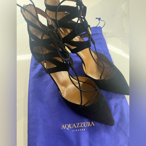 Aquazzura Black Suede Heels (Never Worn) - Picture 1 of 11